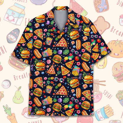 Front view 2 of the matching family hawaiian shirt with fast food pattern