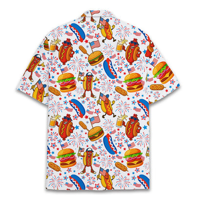 Back view of the fourth of july bbq and fireworks hawaiian shirt