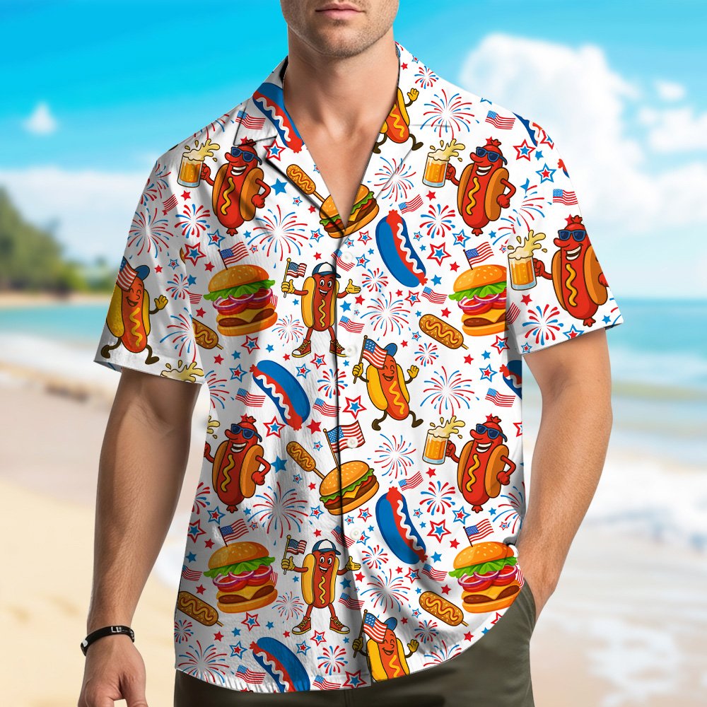 Lifestyle shot featuring the matching family hawaiian shirts during a holiday celebration