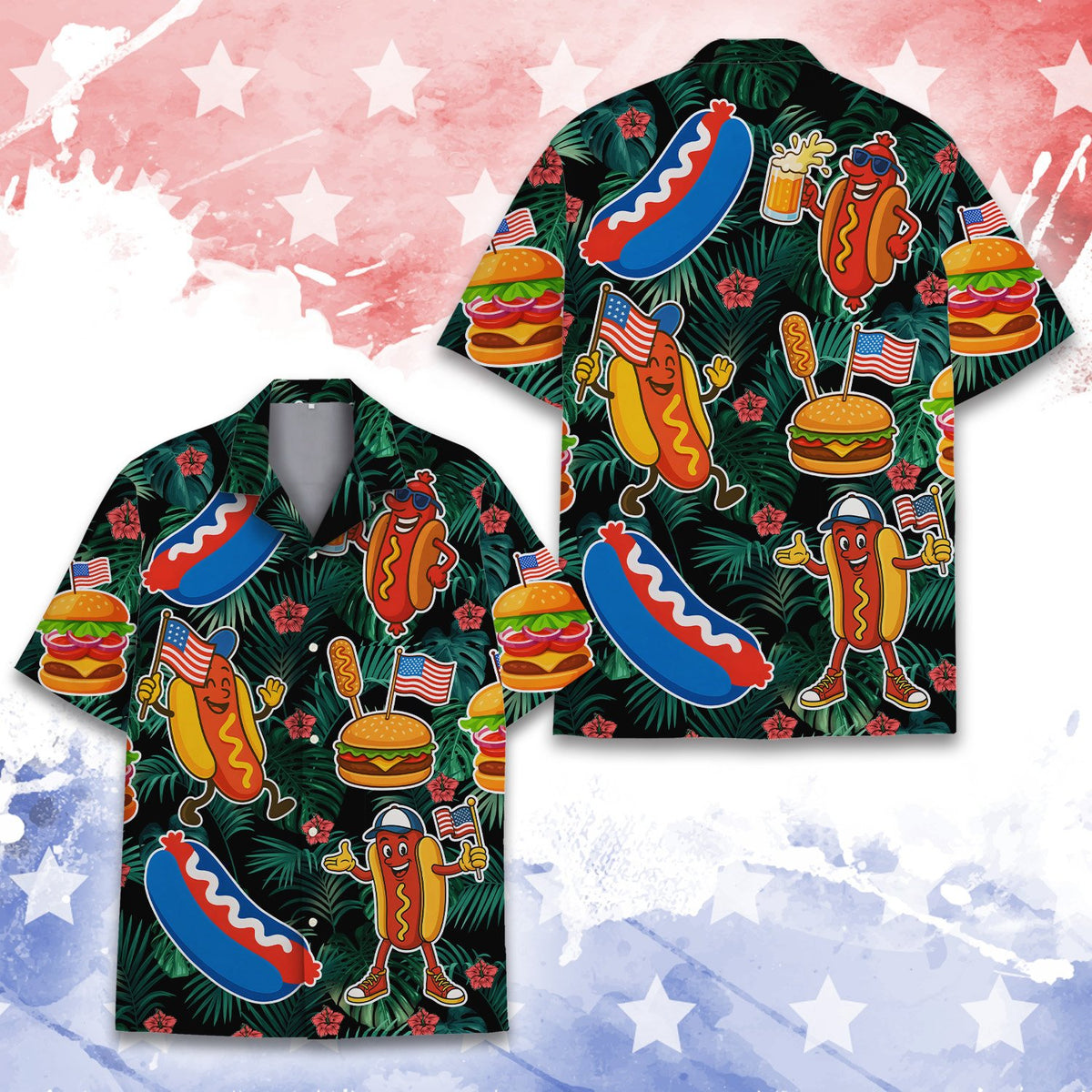 Another front angle of the fourth of july bbq and tropical hawaiian shirt