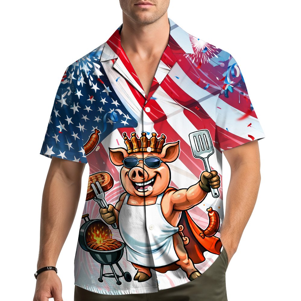 Second lifestyle view of the fourth of july hawaiian shirt at a summer gathering