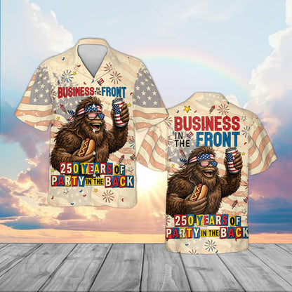 Front view of the matching family hawaiian shirt with American flag and eagle graphic