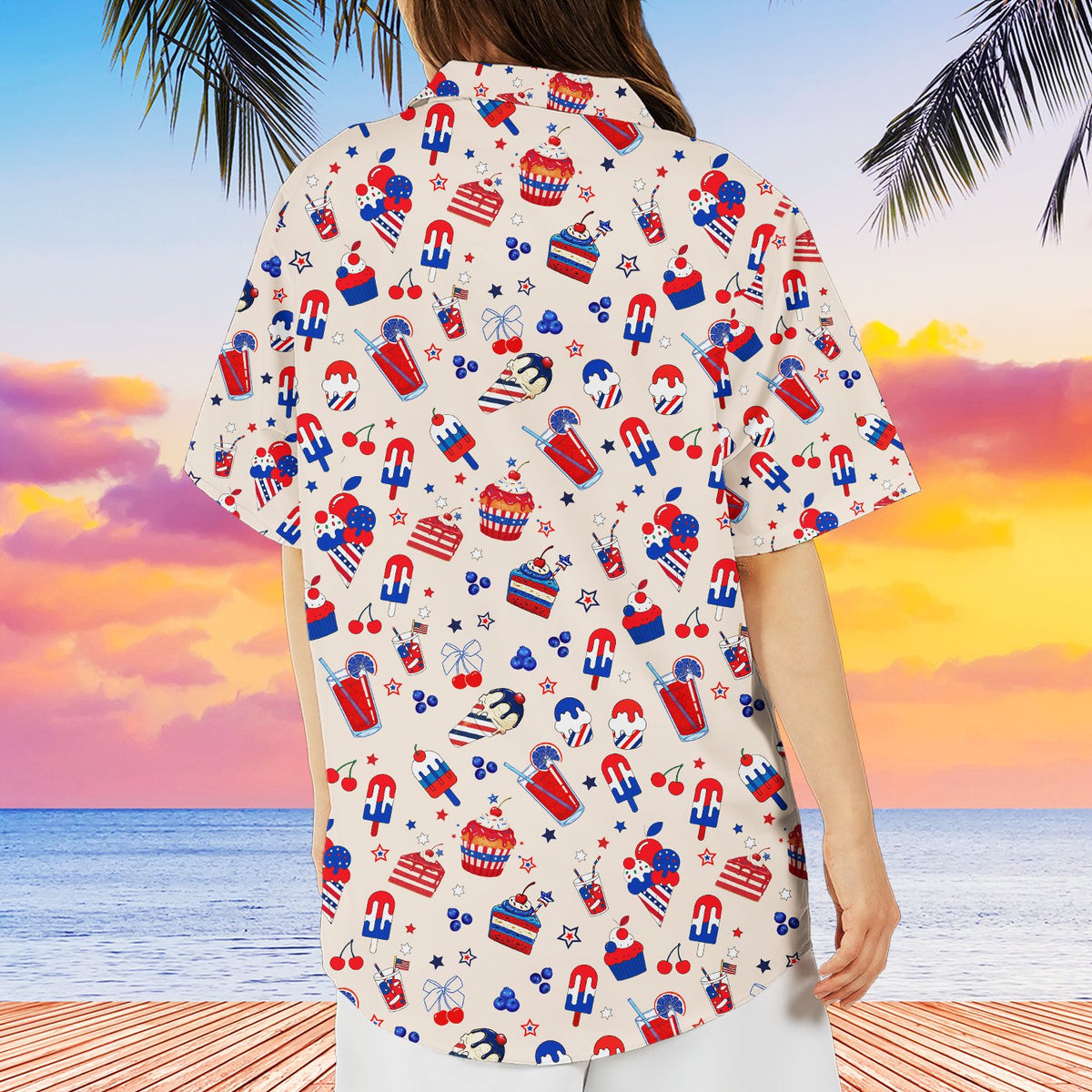 Fourth lifestyle view of the fourth of july hawaiian shirt in a casual setting
