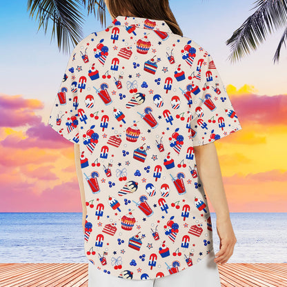 Fourth lifestyle view of the fourth of july hawaiian shirt in a casual setting