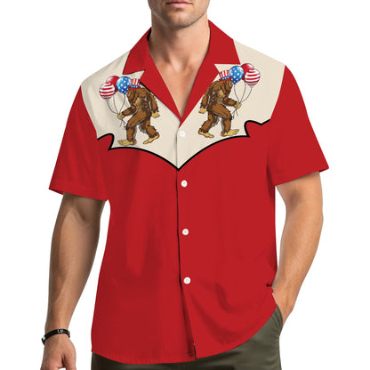 Lifestyle view of a family wearing matching Fourth of July Hawaiian shirts