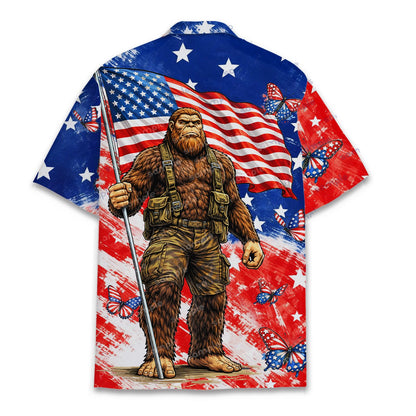 Back view of Fourth of July Bigfoot tactical Hawaiian shirt