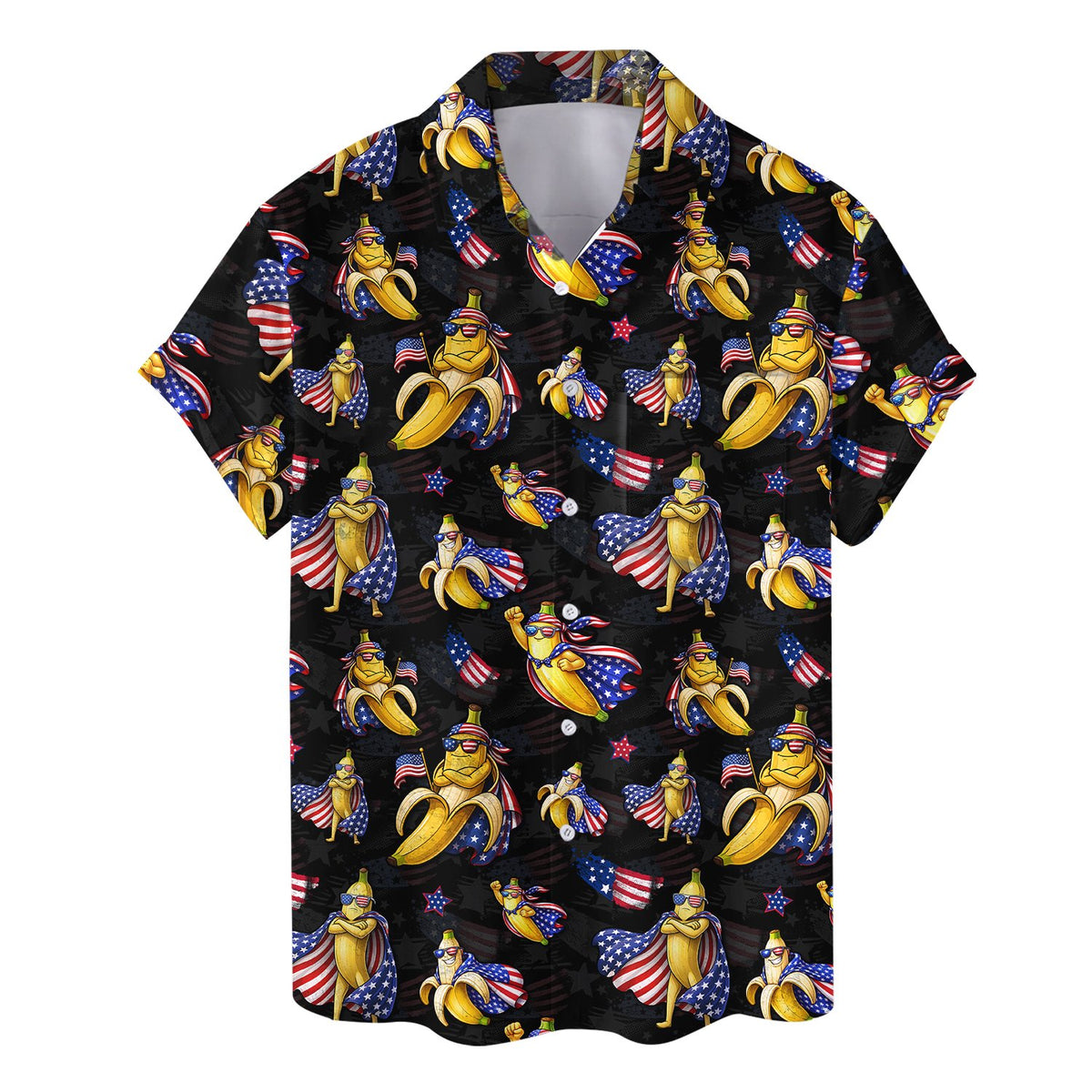 Detailed pattern view of the banana fourth of july shirt