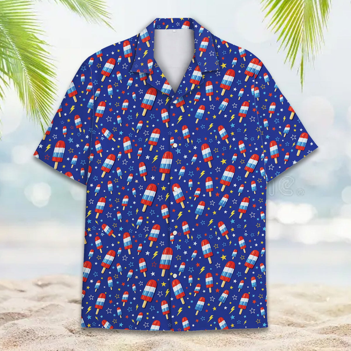 Family matching hawaiian shirt with stars and lightning bolts front view