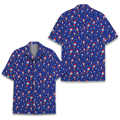 Patriotic blue hawaiian shirt front view