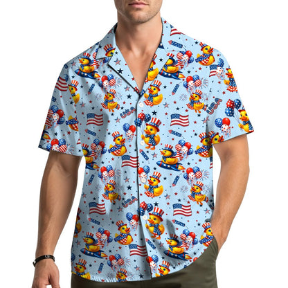 Lifestyle view of the fourth of july hawaiian shirt being worn