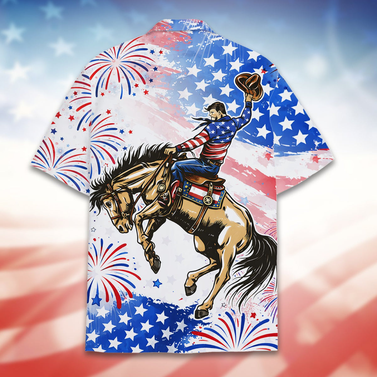 Alternative back view of the patriotic hawaiian shirt