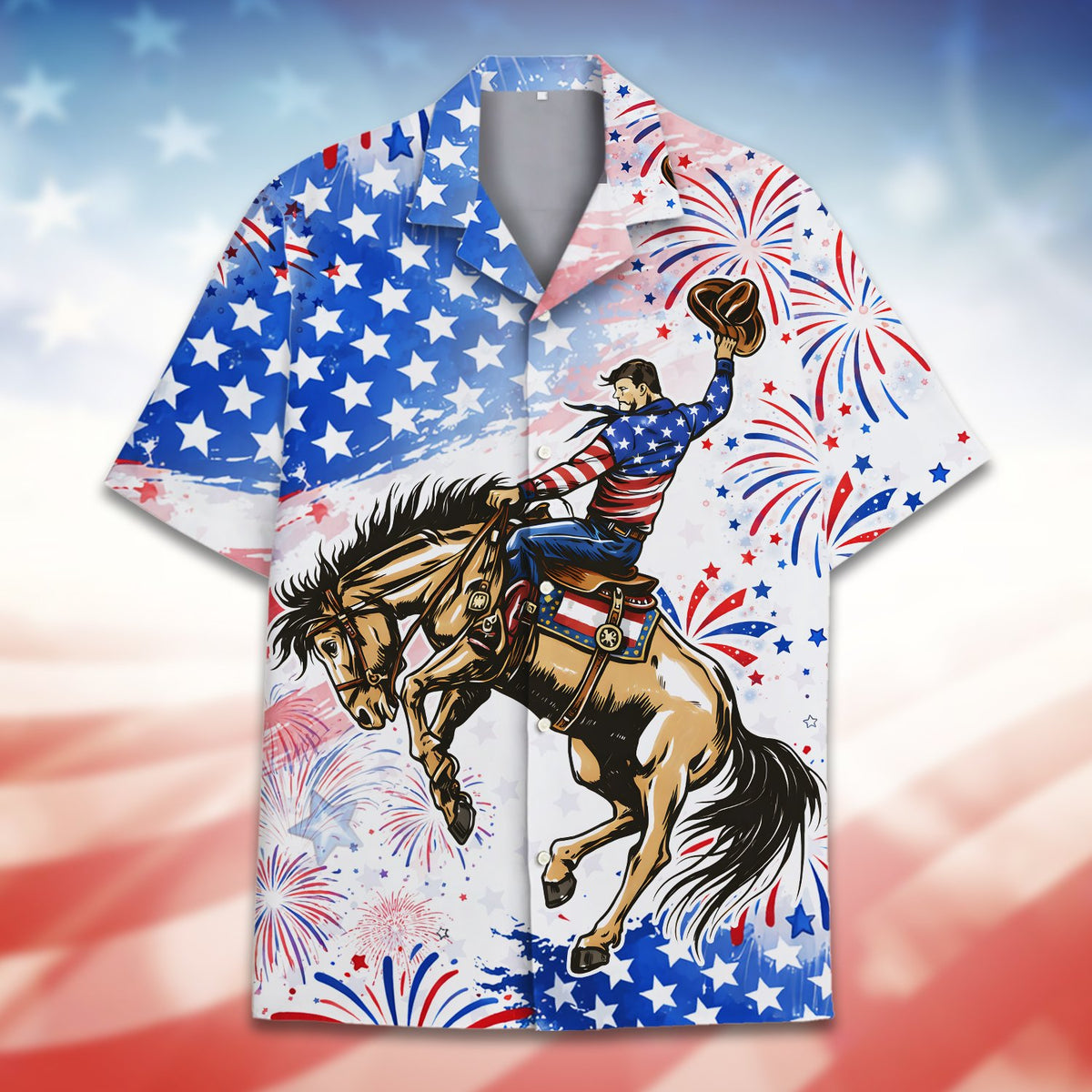 Close up front view of the holiday hawaiian shirt