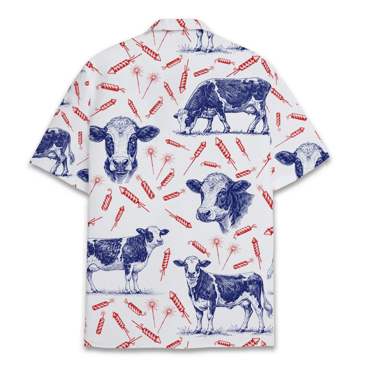 Back view of the fourth of july cows Hawaiian shirt