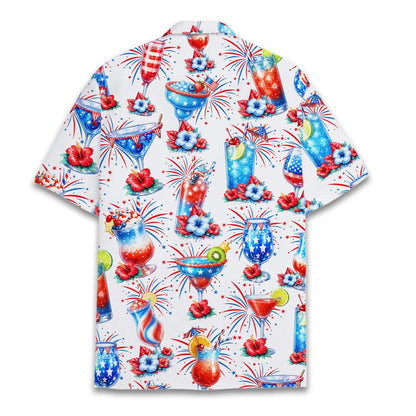 Back view of the fourth of july drinks hawaiian shirt