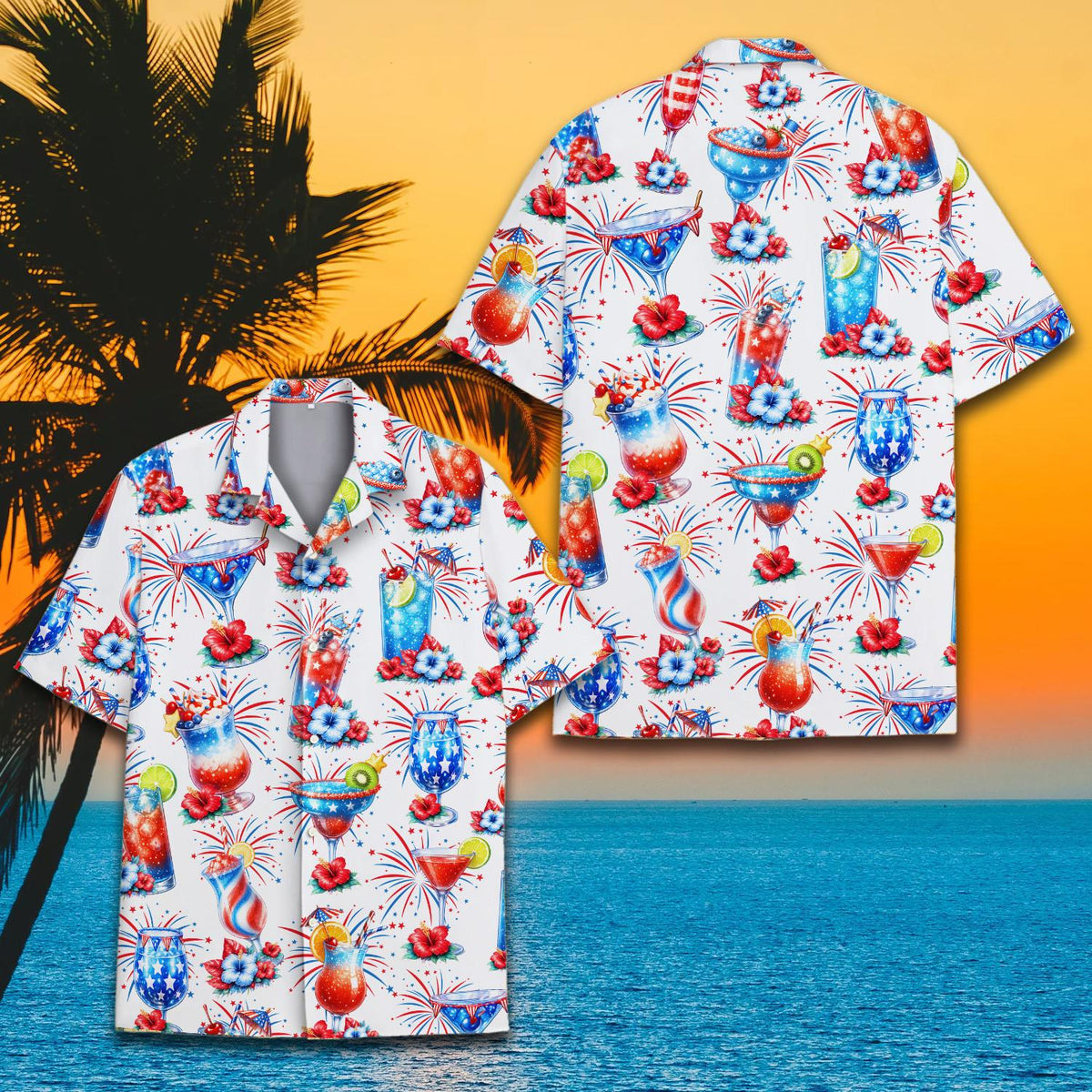 Fifth lifestyle view of the fourth of july drinks hawaiian shirt in a family setting