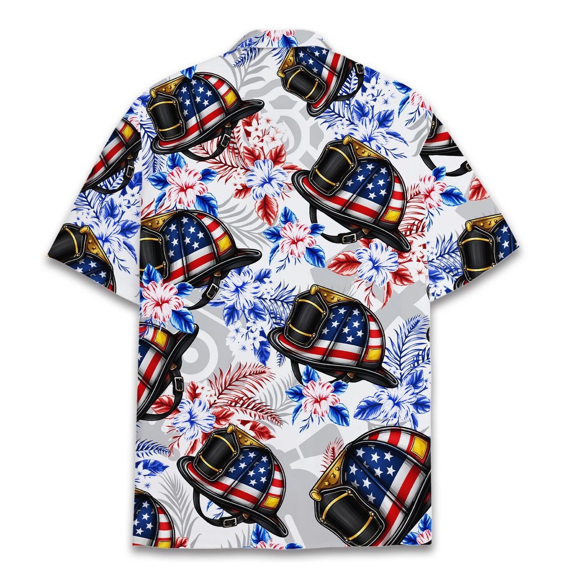 Back view of the fourth of july firefighter hawaiian shirt