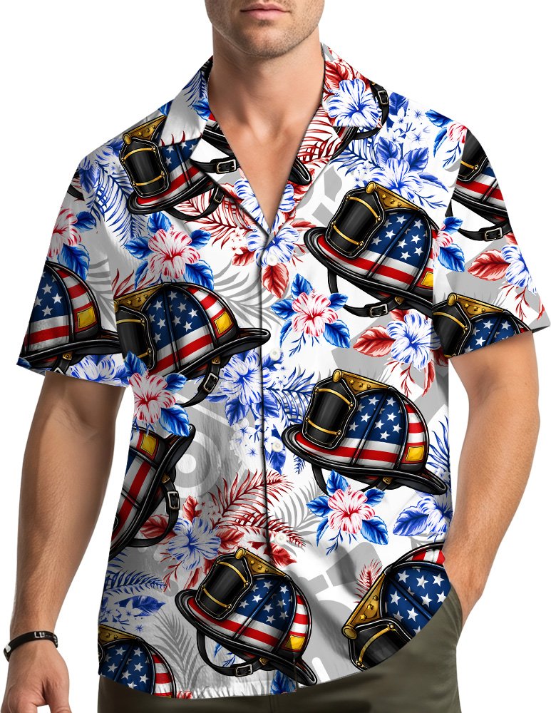 Lifestyle view of the matching family hawaiian shirt worn outdoors