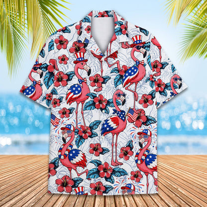 Fourth of july flamingos hawaiian shirt, main view
