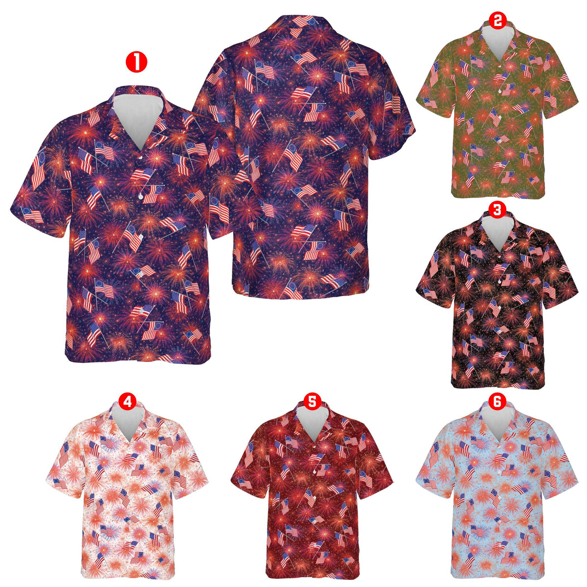Front view of the matching family hawaiian shirt with crossed flags