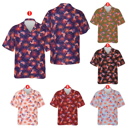 Front view of the matching family hawaiian shirt with crossed flags