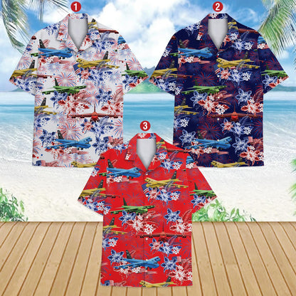 Additional front view showing the full patriotic pattern of the hawaiian shirt