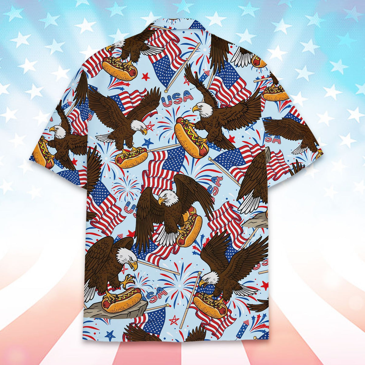 Light blue Hawaiian shirt back view flat lay design