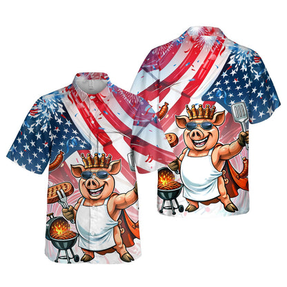 Another back view of the matching family hawaiian shirt with fireworks design