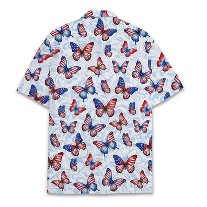 Back view of the fourth of july hawaiian shirt featuring the butterfly flag print