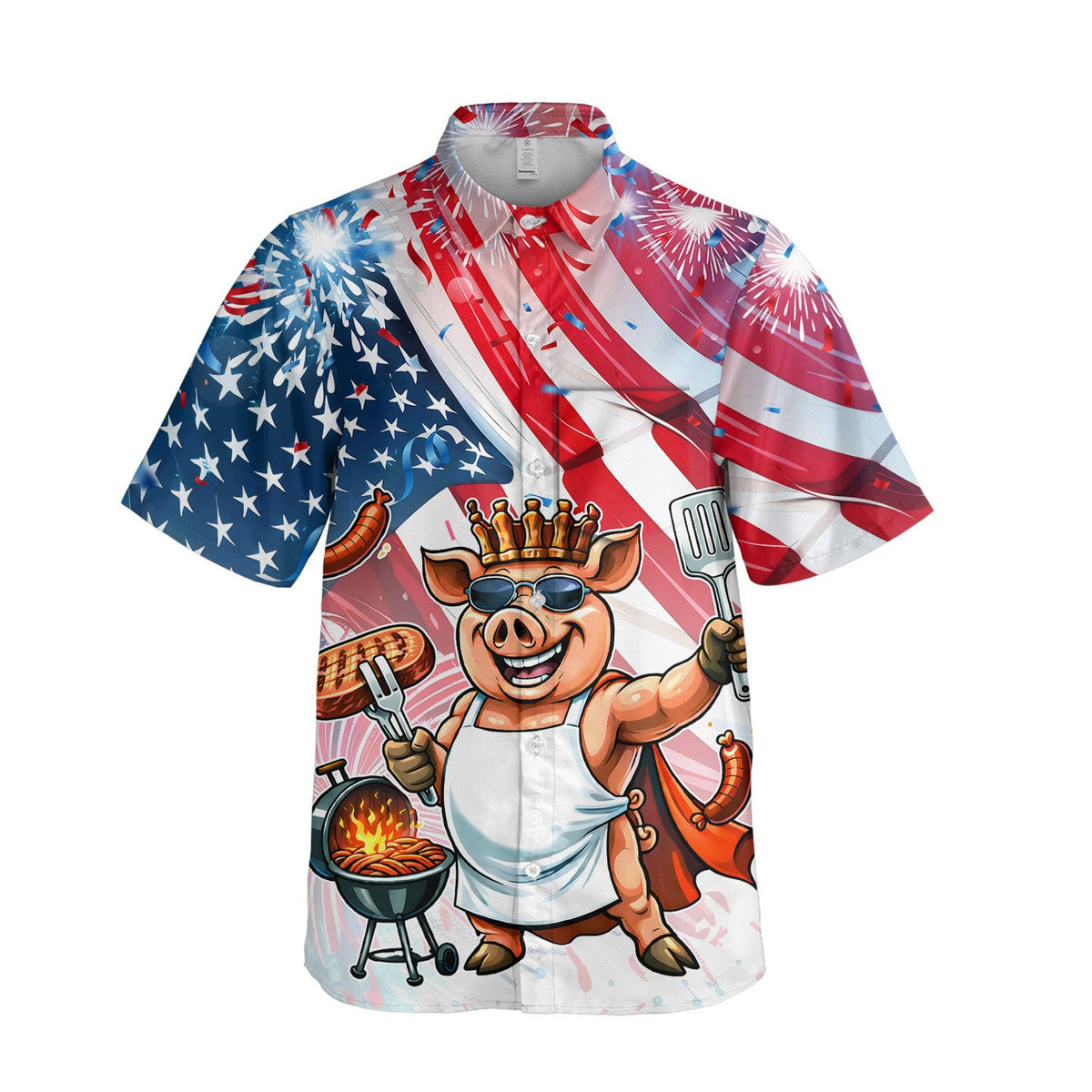 Back view of the patriotic pig fourth of july hawaiian shirt