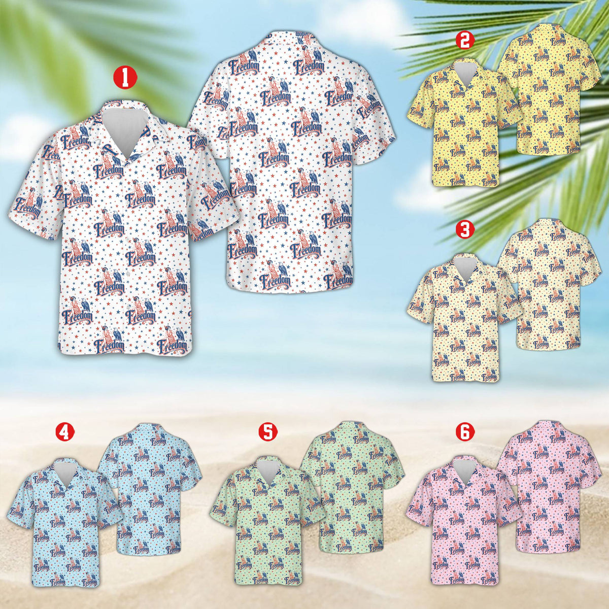 Multicolor fourth of july hawaiian shirt, front view