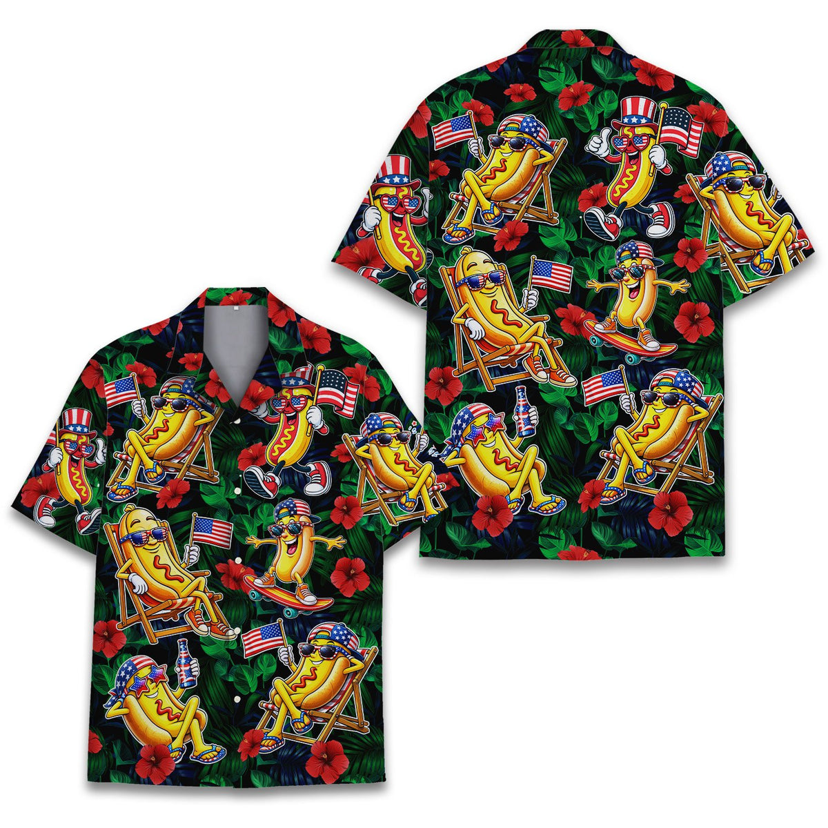 Fourth of july hawaiian shirt front detail view