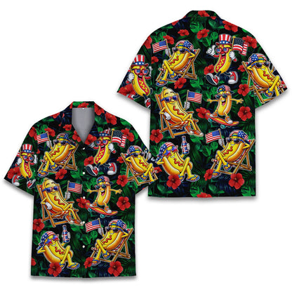 Fourth of july hawaiian shirt front detail view