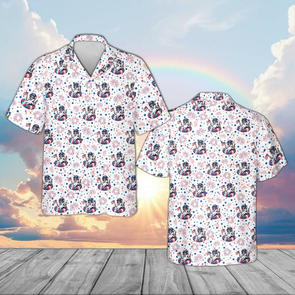 Flat lay view of the fourth of july hawaiian shirt with fireworks