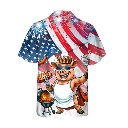 Front view of the patriotic pig fourth of july hawaiian shirt