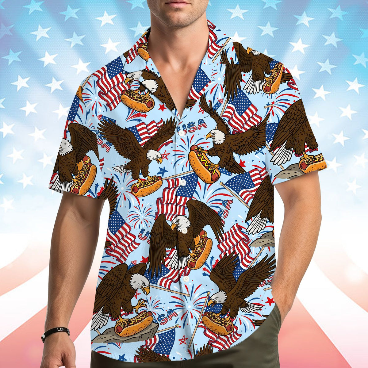 Group wearing blue fourth hawaiian shirts outdoors lifestyle