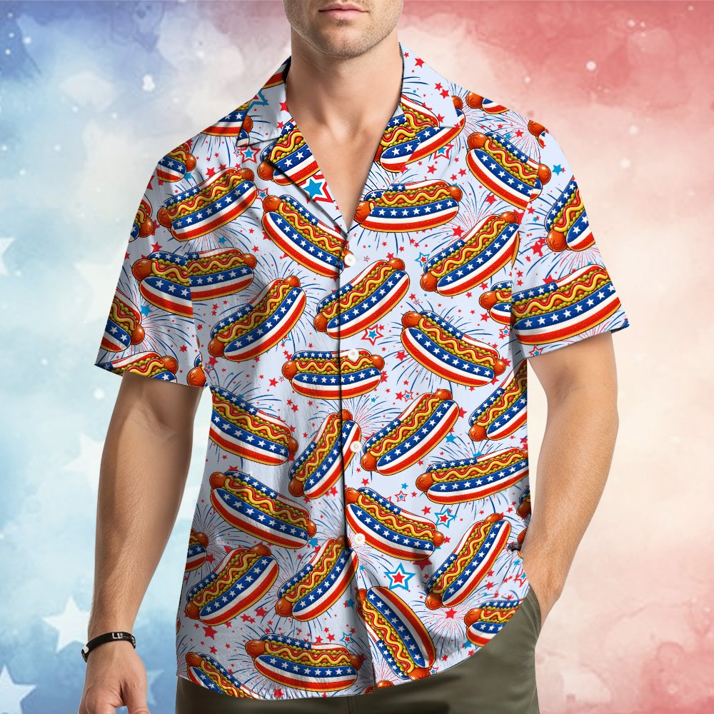 Second lifestyle shot showing the vibrant hot dog and fireworks pattern
