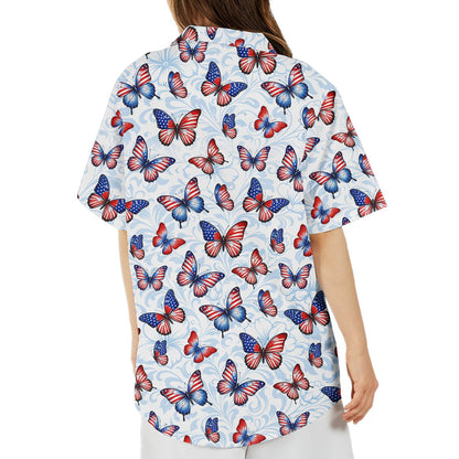 Second lifestyle view showing the fourth of july hawaiian shirt on an adult
