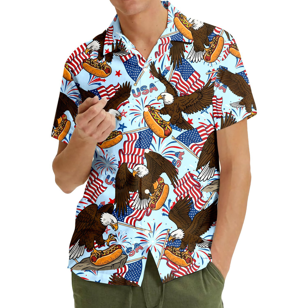 People celebrating in matching family hawaiian shirts lifestyle shot