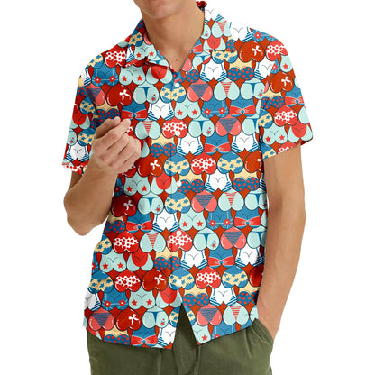 Another lifestyle view of the fourth of july hawaiian shirt being worn