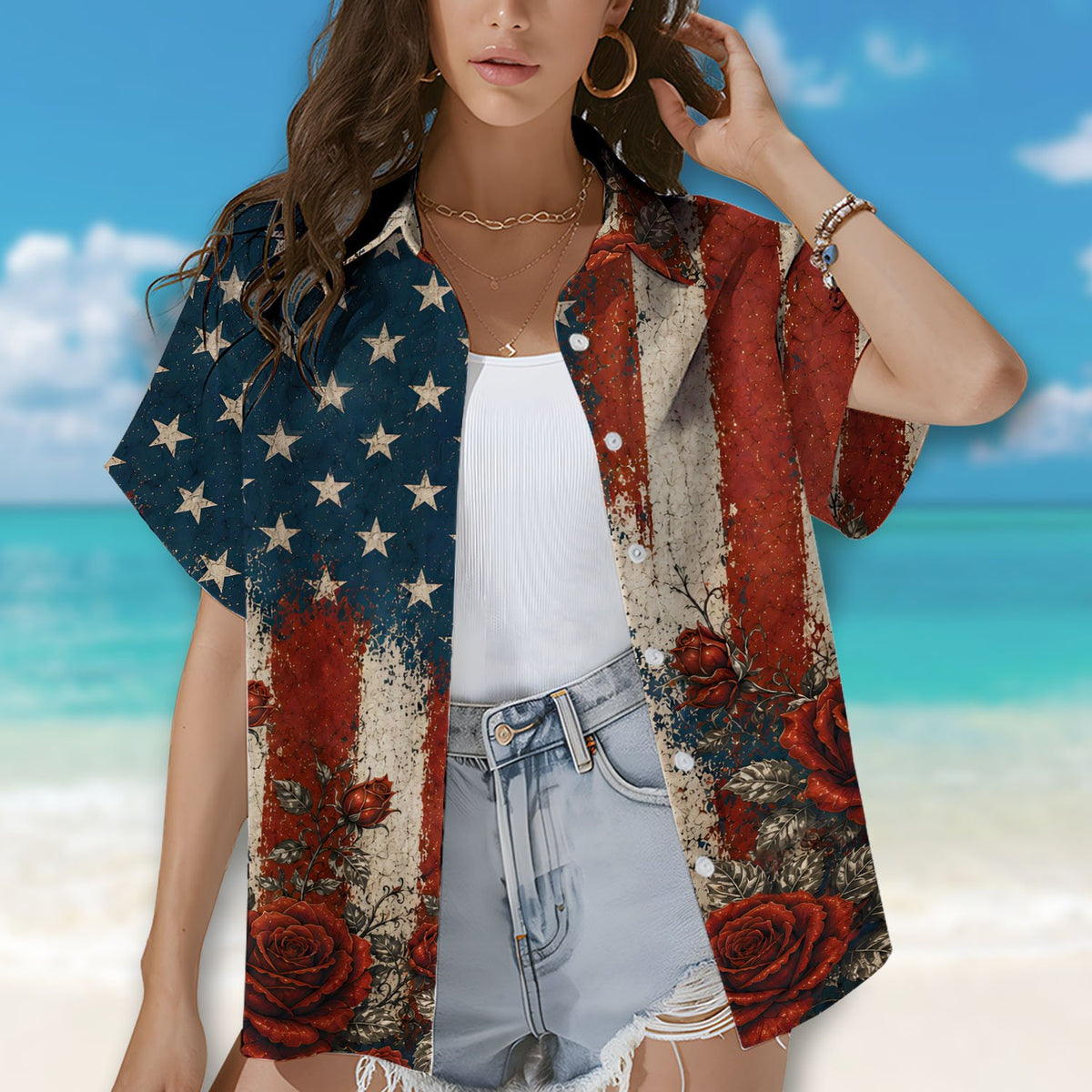 Casual lifestyle view of the navy fourth hawaiian shirt in a natural setting