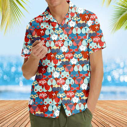 Lifestyle image demonstrating the fit and style of the patriotic hawaiian shirt