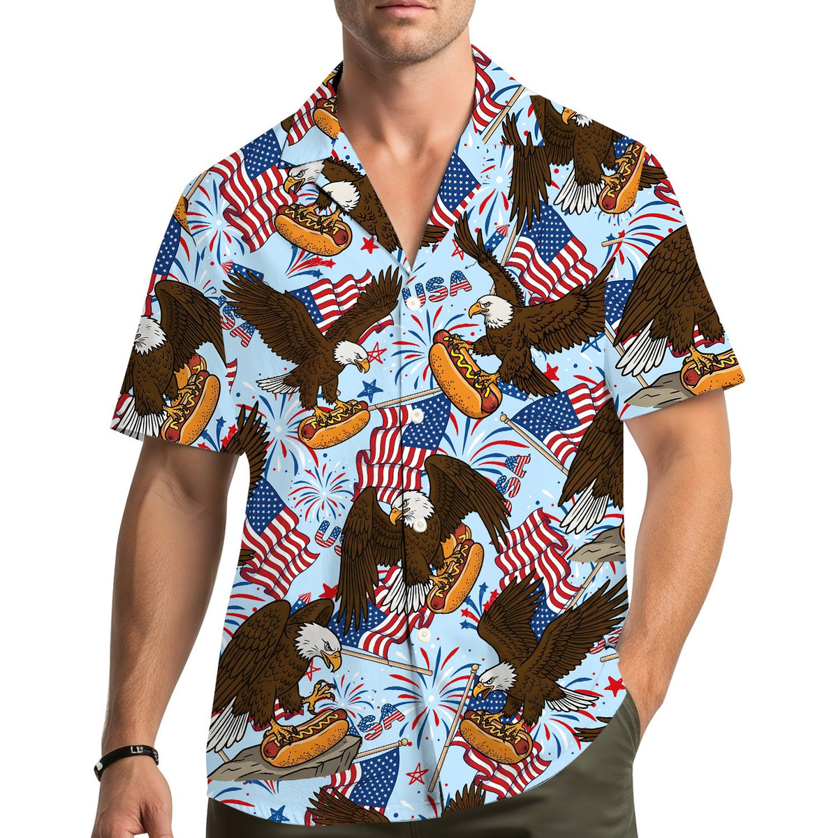 Family wearing matching holiday hawaiian shirts lifestyle view