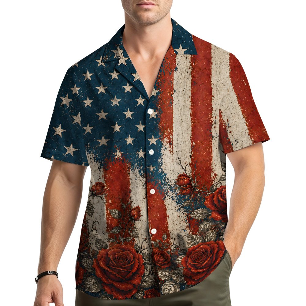 Lifestyle view of someone wearing the matching family hawaiian shirt outdoors