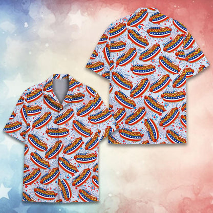 Detailed view of the American flag buns and fireworks print