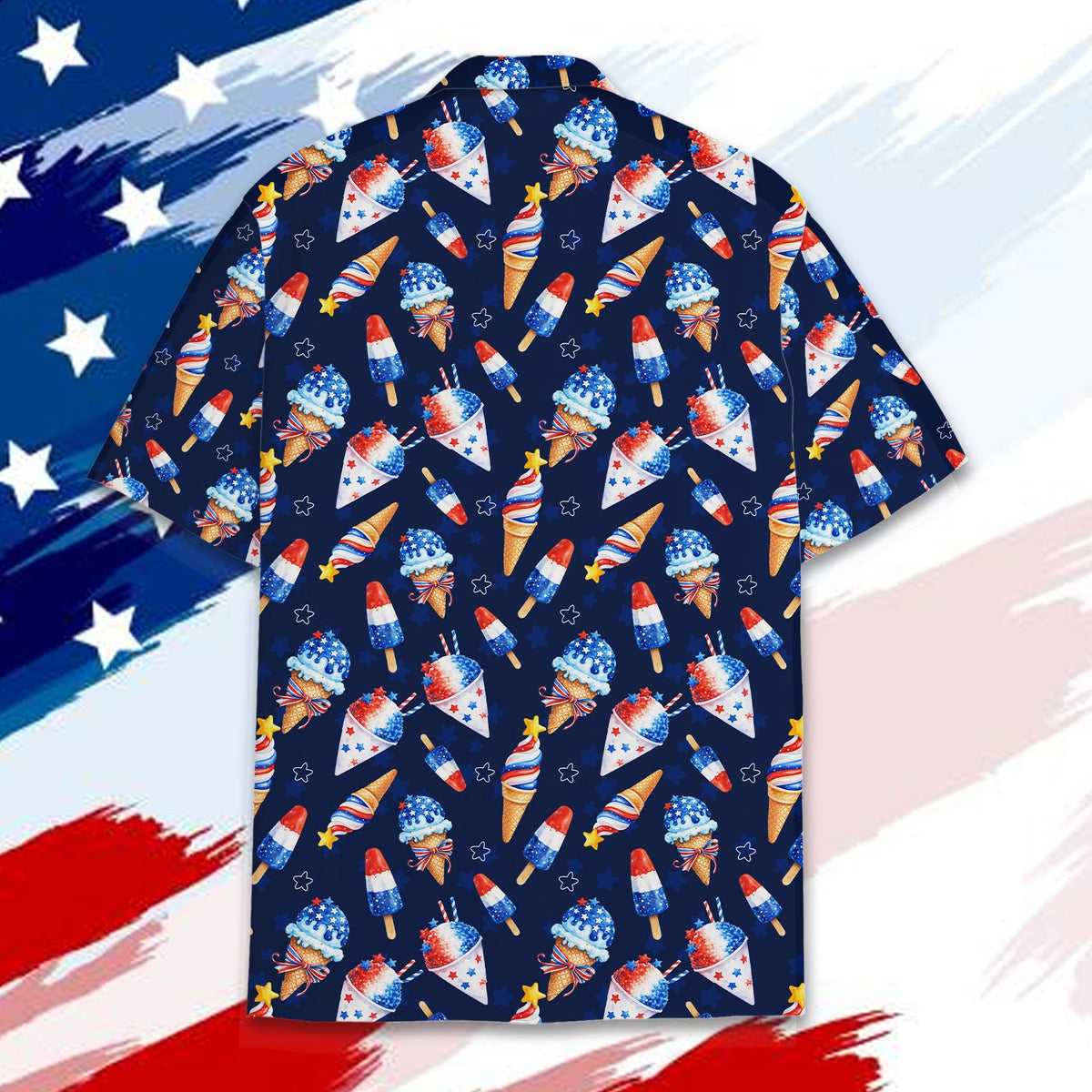 Another front view of the patriotic summer treats Hawaiian shirt