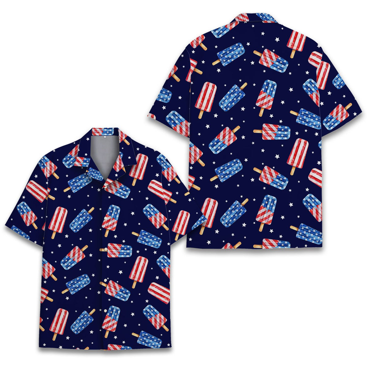 Another front view of the matching family hawaiian shirt