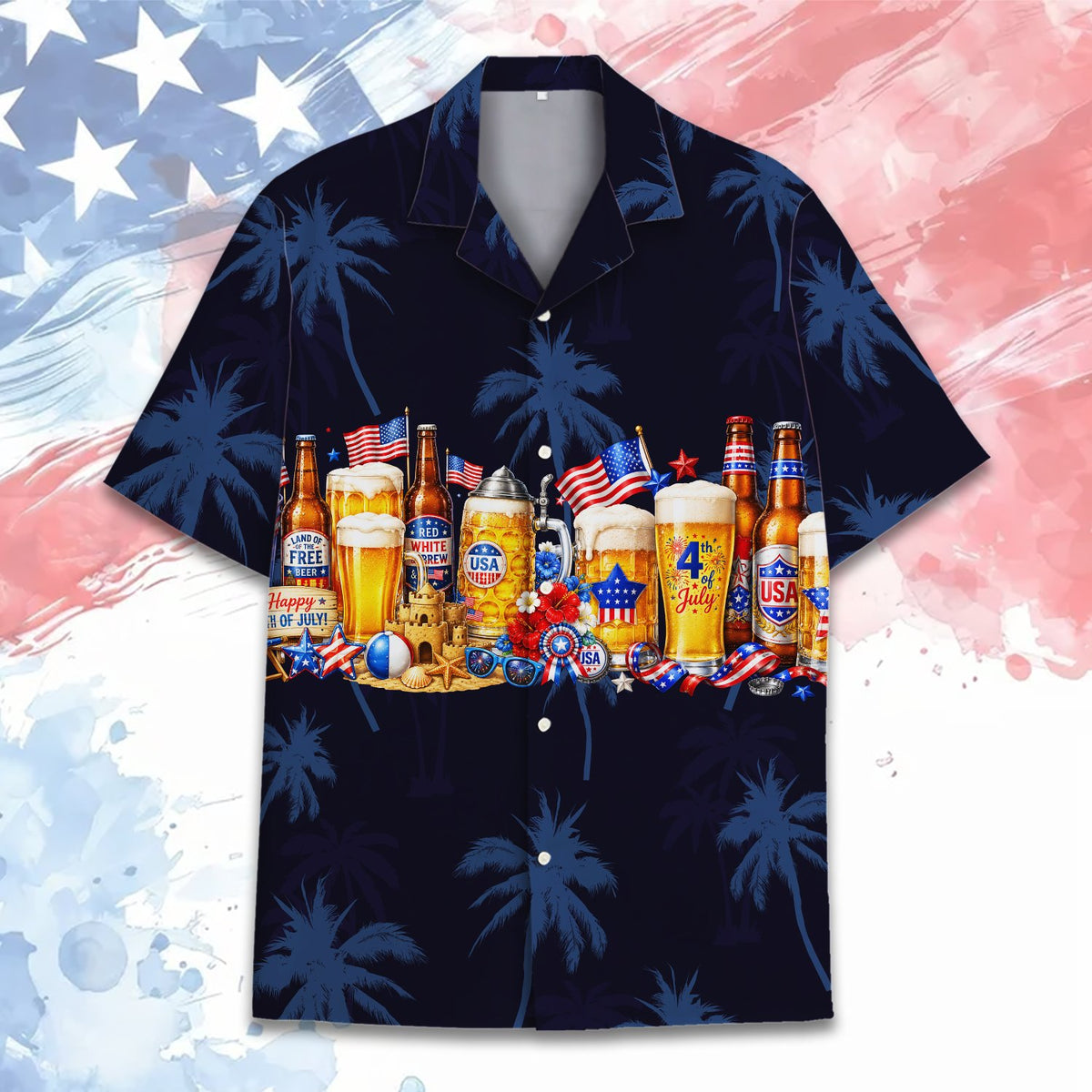 Third lifestyle view featuring the summer festive hawaiian shirt