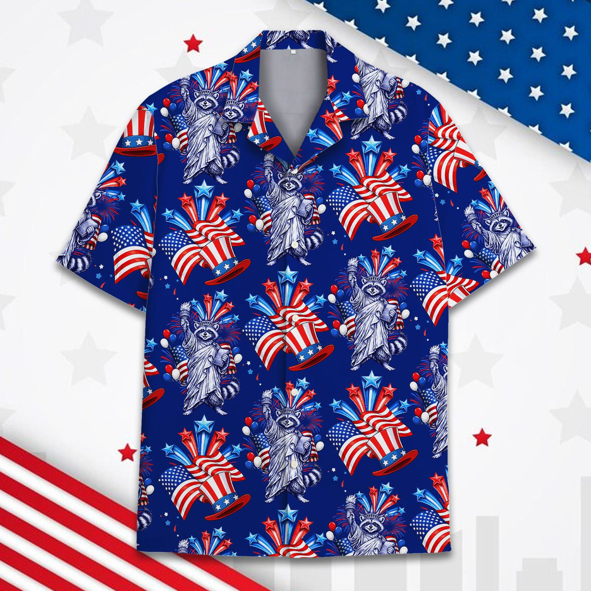 Close up front view of the holiday Hawaiian shirt pattern