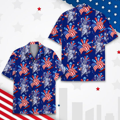 Flat lay front view of the navy blue Fourth of July shirt