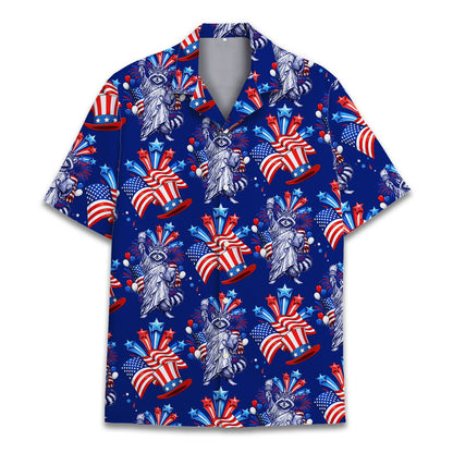 Front angle of the patriotic raccoons Hawaiian shirt
